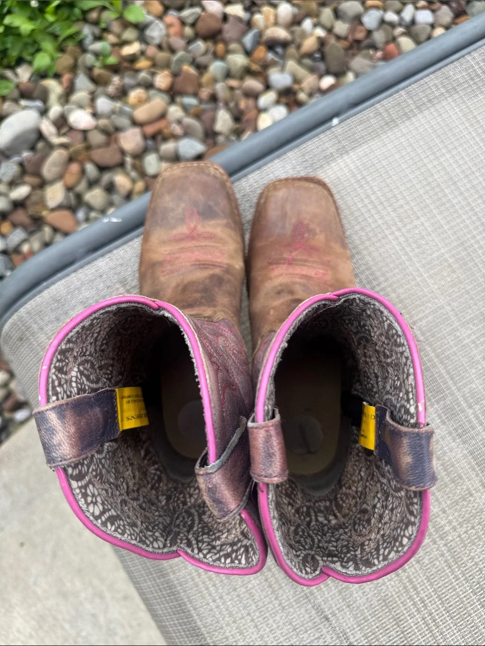 Dan Post Brown Leather Kids Western Boots with Purple tops and Pink Trim